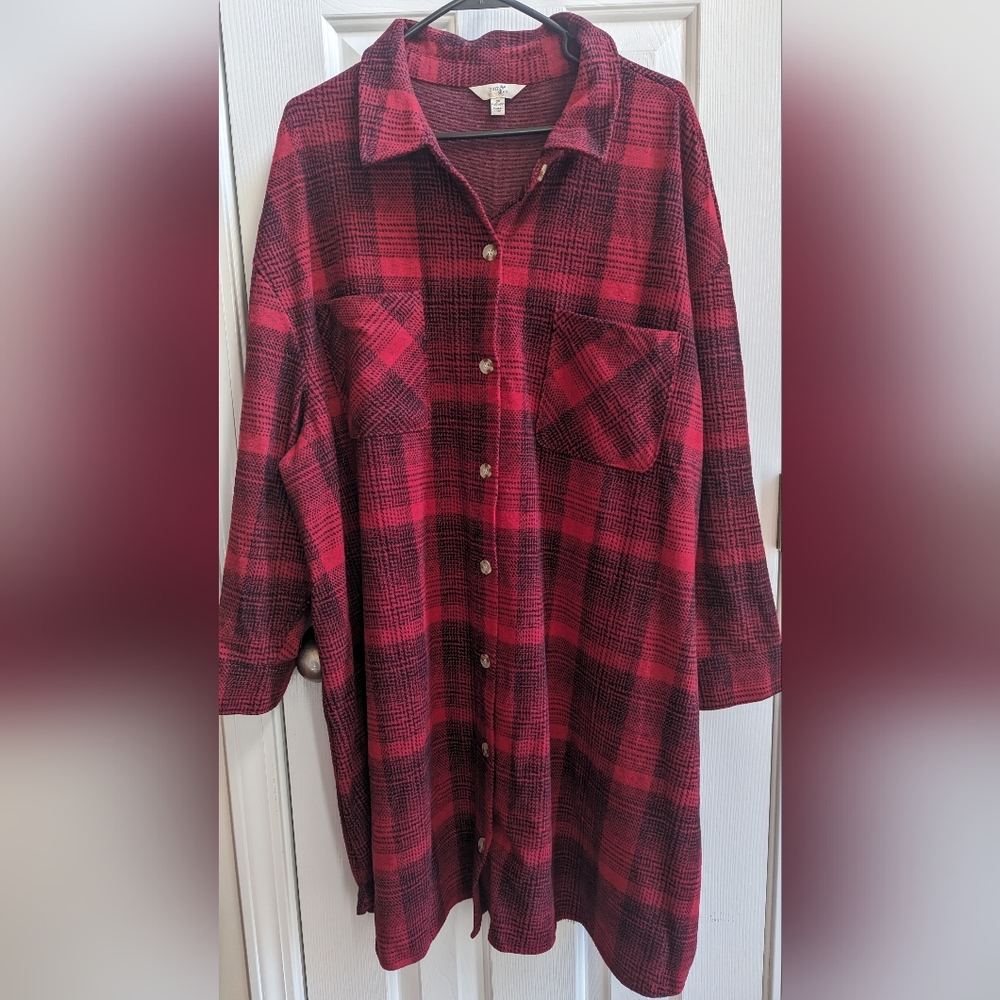 Terra & Sky Red and Black Plaid Top